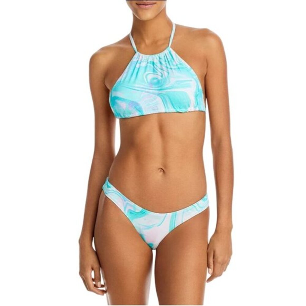 Aqua Swim Turquoise & Multi Marble Print Bikini Set Size Small Top & Bottom NTW